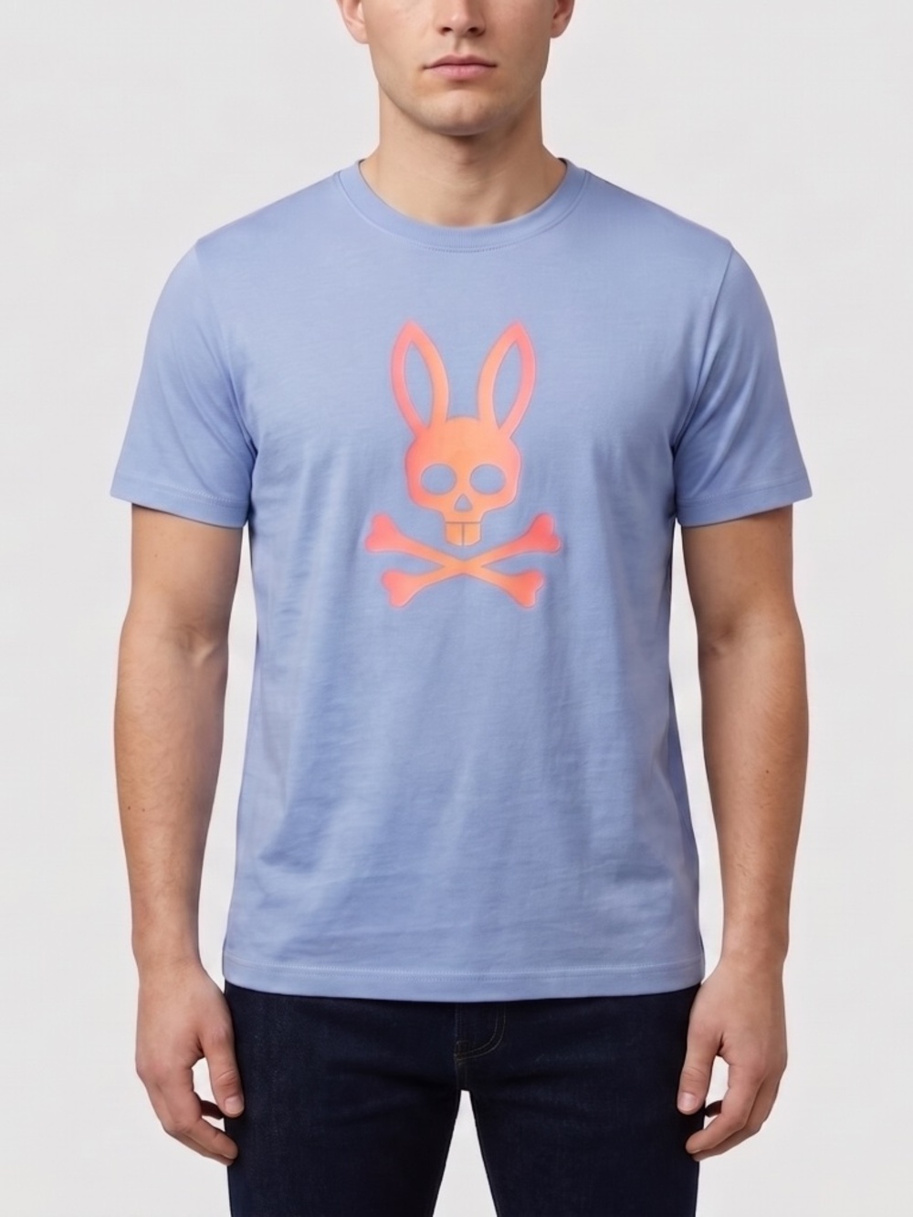 Psycho Bunny Mens Blue Pima Cotton T-Shirt Orange Graphic Logo Size 6 XL